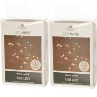 Draadverlichting - 2x - 100 led lampjes - warm wit - 500 cm - lichtsnoer - batterij - timer