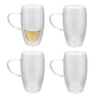 Gerimport Theeglazen Stripes - 4x - dubbelwandig - borosilicaatglas - 450 ml - H15 cm - koffieglas