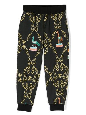 Roberto Cavalli Junior pantalon de jogging à imprimé Art Déco - Noir