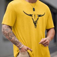 Bon&Bon Men's Plus Size Bull Skull Graphic T-Shirt - Green Street Style Yellow / 4XL