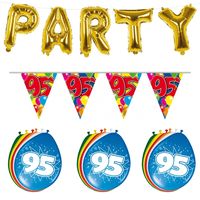 Verjaardag feestversiering 95 jaar PARTY letters en 16x ballonnen met 2x plastic vlaggetjes - thumbnail