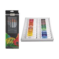 Acrylverf schilderset - 24x gekleurde tubes van 12 ml - met 7x schilderpenselen - kids/adults - thumbnail