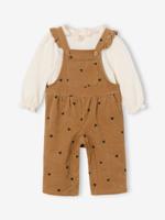 Bedrukte babyset met salopet en T-shirt met lange mouwen karamel