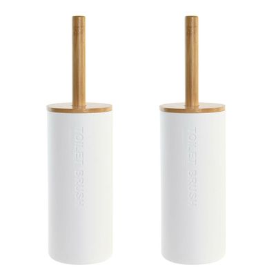 2x Stuks WC/Toiletborstel in houder naturel/wit bamboe hout 36 x 9 cm