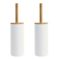 2x Stuks WC/Toiletborstel in houder naturel/wit bamboe hout 36 x 9 cm