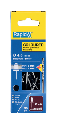 Rapid Blindklinknagels Zwart | Ø4 x 10 mm | Incl. Boor | 50 Stuks - 5001466