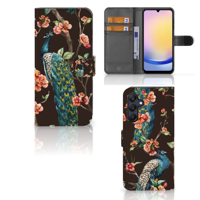Samsung Galaxy A25 Telefoonhoesje met Pasjes Pauw met Bloemen - thumbnail