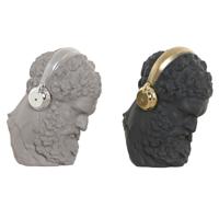 Decoratieve figuren Home ESPRIT Zwart Grijs Gouden Zilverkleurig Oordopjes 14 x 10 x 17 cm (2 Stuks)