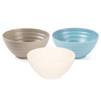 Plasticforte onbreekbaar servies kommetjes - 12x stuks - blauw/wit/taupe - kunststof - 14 x 6.5 cm