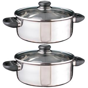 Kookpan - 2x - met glazen deksel - 4 liter - D24 cm - RVS - handvaten - pannen