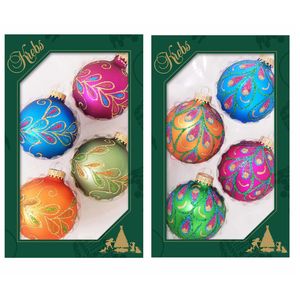 8x stuks luxe glazen kerstballen 7 cm blauw/roze/oranje/groen