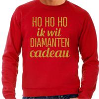 Foute kersttrui/sweater voor heren - Hohoho diamanten cadeau - rood - glitter goud - thumbnail