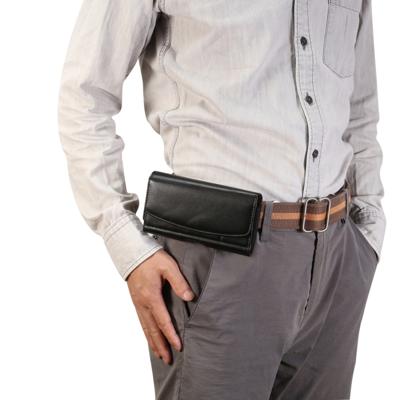 Mannen Lambskin textuur Multi-functional universele mobiele telefoon taille Pack lederen hoes for 6,9 Inch of hieronder Smartphones, met kaartslot (zw