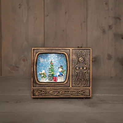 Anna&apos;s Collection LED glitterwater TV sneeuwpop 18 x 16cm, warm wit