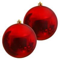 Decoris Kerstbal - 2x - rood - groot - 25 cm - kunststof - glans