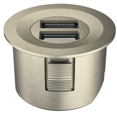 USB lader inbouw 2A rond mat vernikkeld