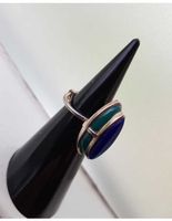 Zilveren Ring Lapis Lazuli met Onyx Groen Markies - thumbnail