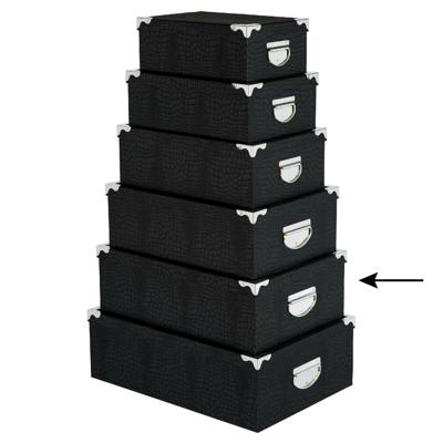 5Five Opbergdoos/box - 3x - zwart - L44 x B31 x H15 cm - Stevig karton - Crocobox