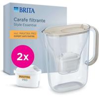 BRITA Filterkan - Essential Sand Style - 2,4 liter inhoud inclusief 1,4 liter gefilterd water - 2 Maxtra Pro Expert antikalkfilters