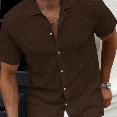 Bon&Bon Men's Brown Short Sleeve Casual Shirt | Lapel Collar Top Brown-3 / L