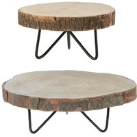 Pia Plant verhoger - 2x - hout-metaal - H14 x D40 - H14 x D29 cm Pia Plant verhoger - 2x - hout-metaal - H14 x D40 - H14 x D29 cm