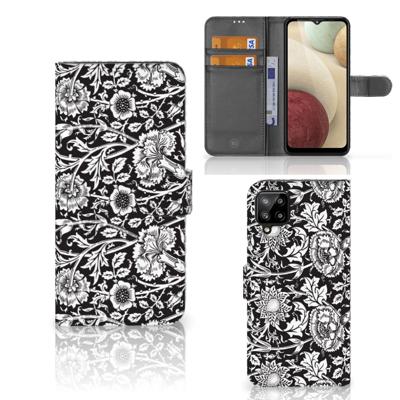 Samsung Galaxy A12 Hoesje Black Flowers Samsung Galaxy A12 Hoesje Black Flowers
