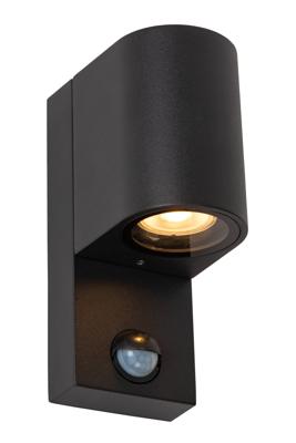 Lucide ZARO IR - Wandspot / Wandlamp Binnen/Buiten - 1xGU10 - IP65 - Beweging & dag/nacht sensor (uitschakelbaar) - Zwart