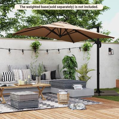 Vrijhangende Parasol met Kruisvoet 360° Draaibare Zweefparasol 5-voudig Verstelbare Helling 8 Ribben & Zwengel voor Zwembad Tuin