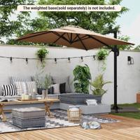 Vrijhangende Parasol met Kruisvoet 360° Draaibare Zweefparasol 5-voudig Verstelbare Helling 8 Ribben & Zwengel voor Zwembad Tuin
