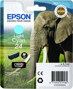 Epson Elephant Singlepack Light Cyan 24 Claria Photo HD Ink