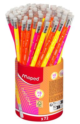 Grafietpotlood maped neon koker 72 stuks assorti