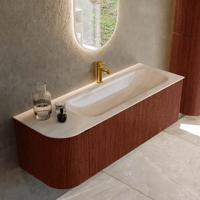 Badmeubel Mondiaz Kurve-Dlux | 135 cm | Meubelkleur Ruby | Wastafelkleur Meli | Solid surface | Wasbak rechter zijde spoelbak | 1 kraangat