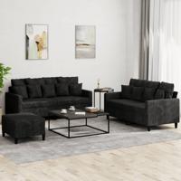 3-delige Loungeset met kussens fluweel zwart 3-delige Loungeset met kussens fluweel zwart