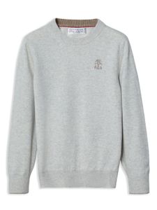 Brunello Cucinelli Kids pull en cachemire à logo brodé - Gris