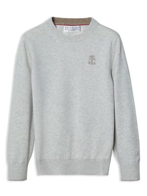 Brunello Cucinelli Kids pull en cachemire à logo brodé - Gris