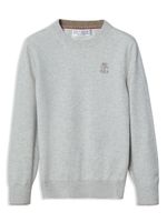 Brunello Cucinelli Kids pull en cachemire à logo brodé - Gris