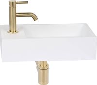Saqu Deluxe fonteinset met gouden kraan links solid surface mat wit
