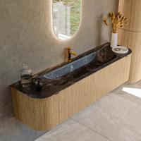 Badmeubel Mondiaz Kurve-Dlux | 170 cm | Meubelkleur Oak | Wastafelkleur Lava | Solid surface | Midden spoelbak | 1 kraangat