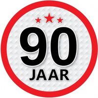 10x 90 Jaar leeftijd stickers rond verjaardag versiering - Feeststickers