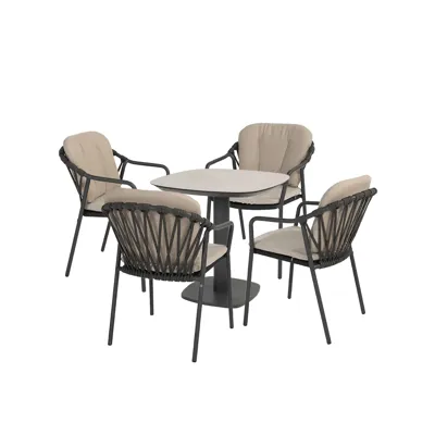 Manolo tafel 75x75x75 cm met 4 Manitoba stoelen Antraciet