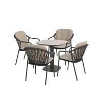 Manolo tafel 75x75x75 cm met 4 Manitoba stoelen Antraciet
