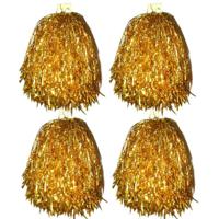 Cheerball/pompom goud - 4x - met ringgreep - 33 cm - Cheerleader verkleed accessoires