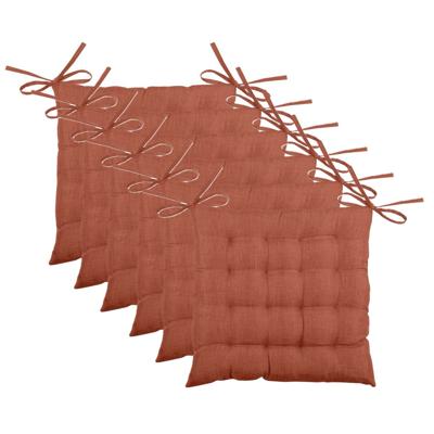 Stof Textile stoelkussen BEA - 6x - terracotta - 40 x 40 x 4 cm - touwtjes sluiting - binnen/buiten