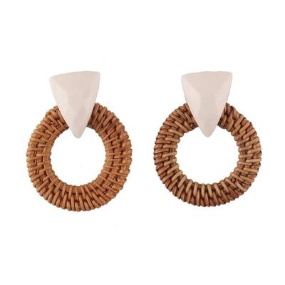 Rotan houten Vintage handgemaakte Dangle Oorbellen (wit)