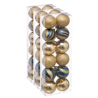 36x stuks kerstballen mix goud/blauw glans/mat/glitter kunststof 4 cm - thumbnail