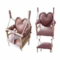 Luxe houten 3 in 1 handgemaakte roze meegroei baby schommel en kinder schommel met hart vormig kussen - thumbnail