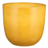 Mica Decorations Plantenpot/bloempot Tusca - Okergeel - keramiek - glans - D28 x H25 cm