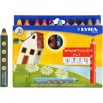 Lyra Groove triple1 kleurpotloden, l: 12 cm, vulling 10 mm, diverse kleuren, 12 stuk/ 1 doos