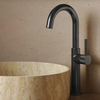 Wastafelkraan SaniClear Highriser Curved | Opbouw | Mengkraan | Hoog model | Verouderd ijzer - Gunmetal