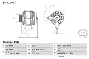 Dynamo / Alternator BOSCH, Spanning (Volt)14V, u.a. für VW, Audi, Skoda